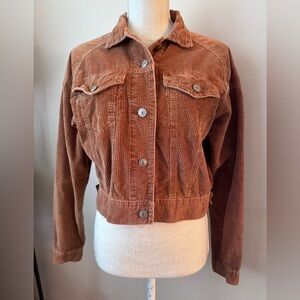 American Eagle Small Crop Top Jacket Corduroy Burnt Sienna Button Collar Sz XS